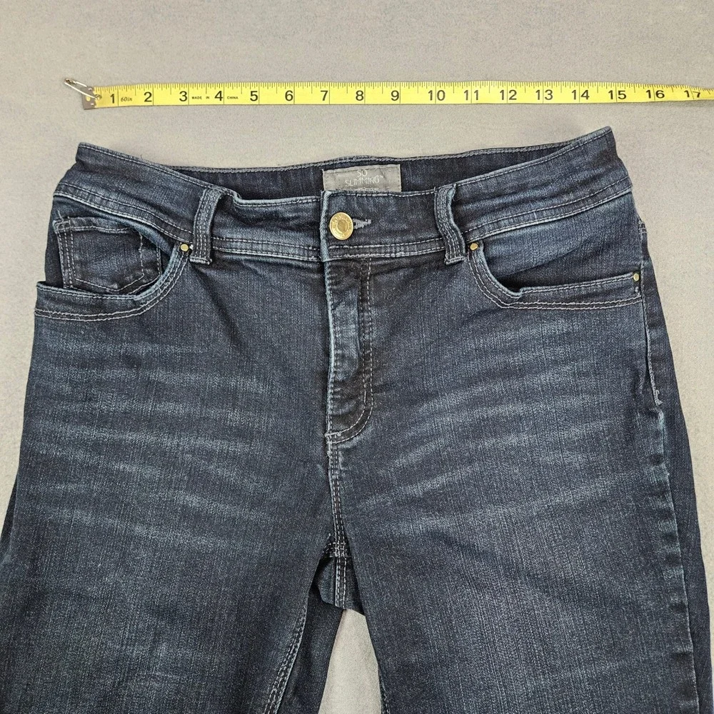 Chico's Jeans Sz 6 So Slimming Straight Leg Stretch Dark Wash Embellished Pocket